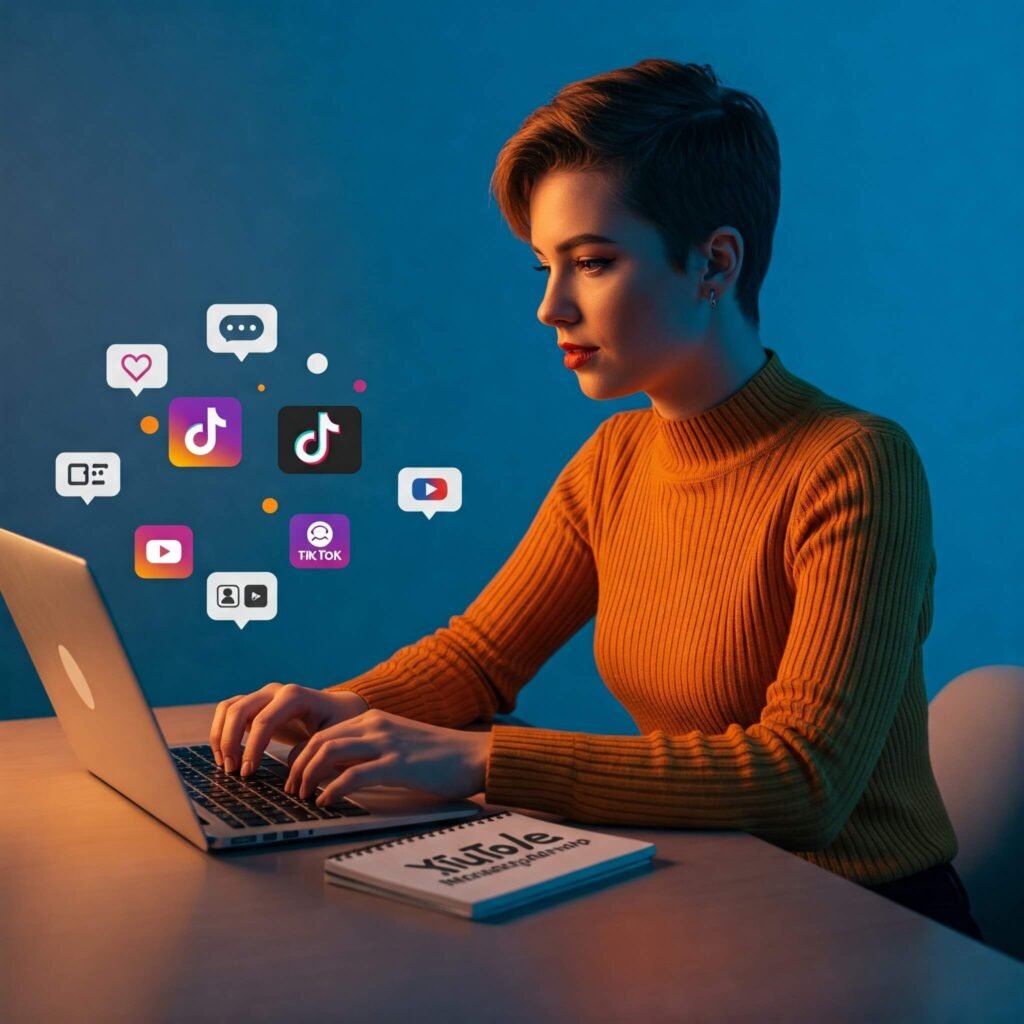 Influencer working on laptop