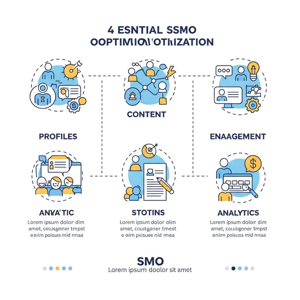 Clean and illustrative infographic explaining SMO's four key stages for easy understanding.