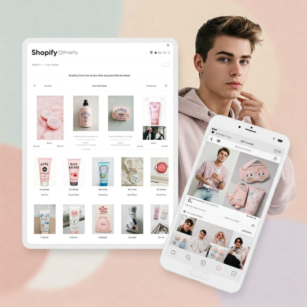 Shopify store interface blended with Instagram feed.
