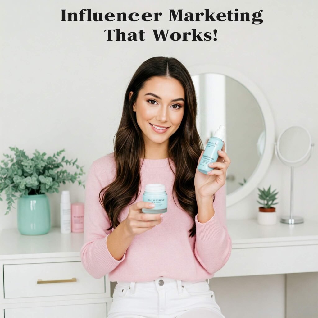 Young [woman/man] showcasing [product category] in a cozy studio setting, promoting influencer marketing