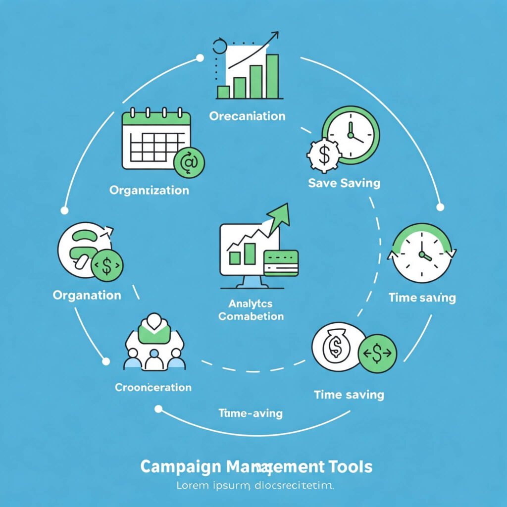 Infographic illustrating benefits of campaign management tools