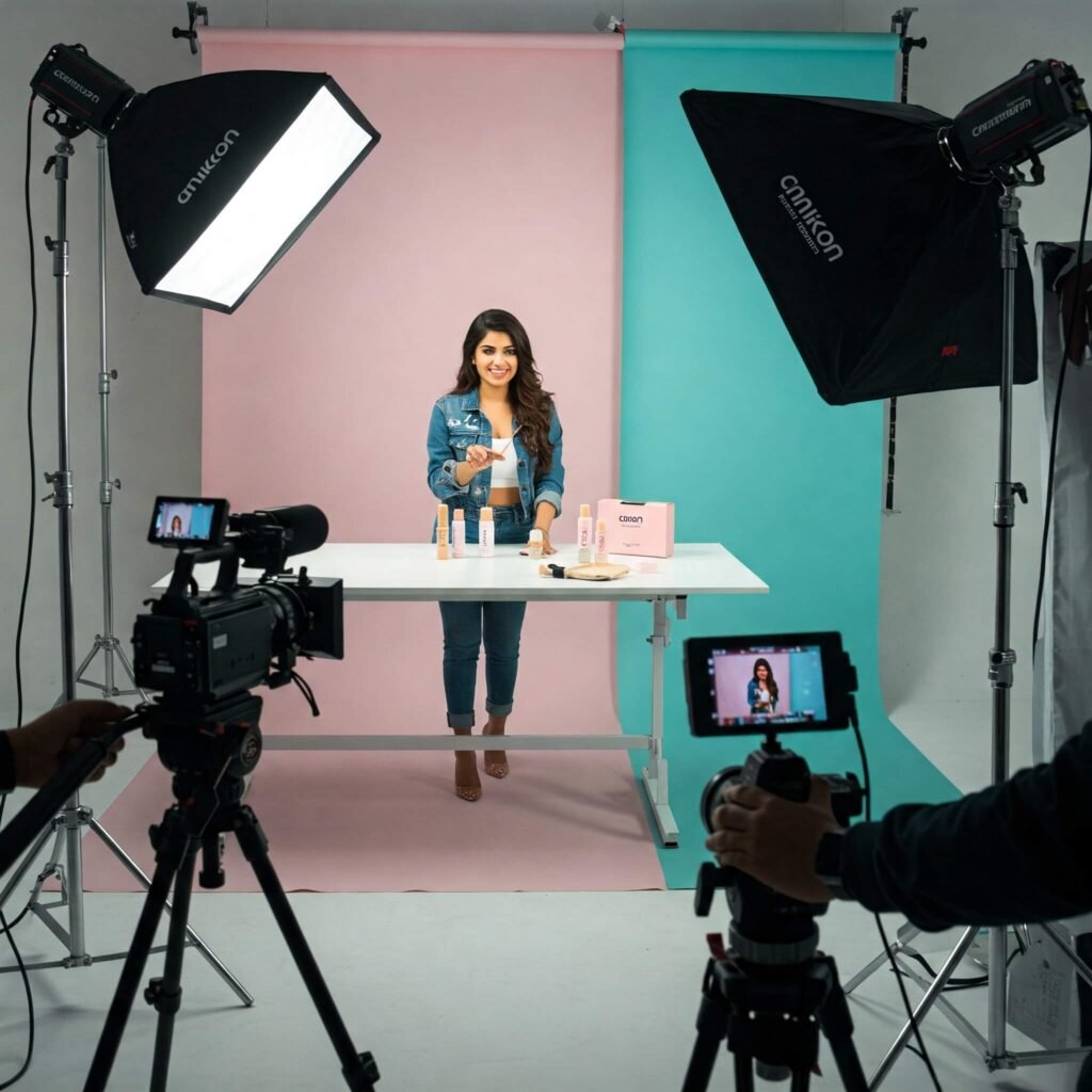 Influencer filming sponsored video