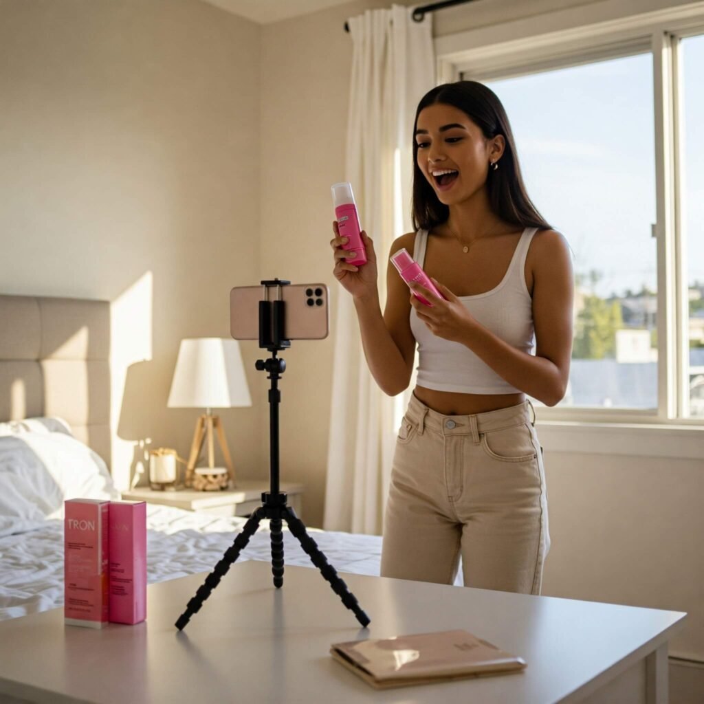 Influencer filming product Reel