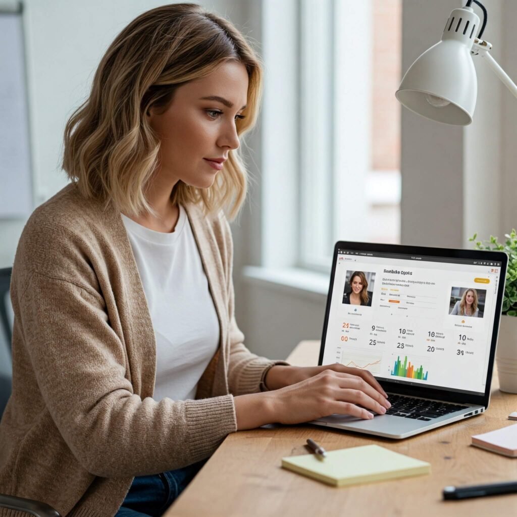 Influencer marketing goals analytics on laptop.