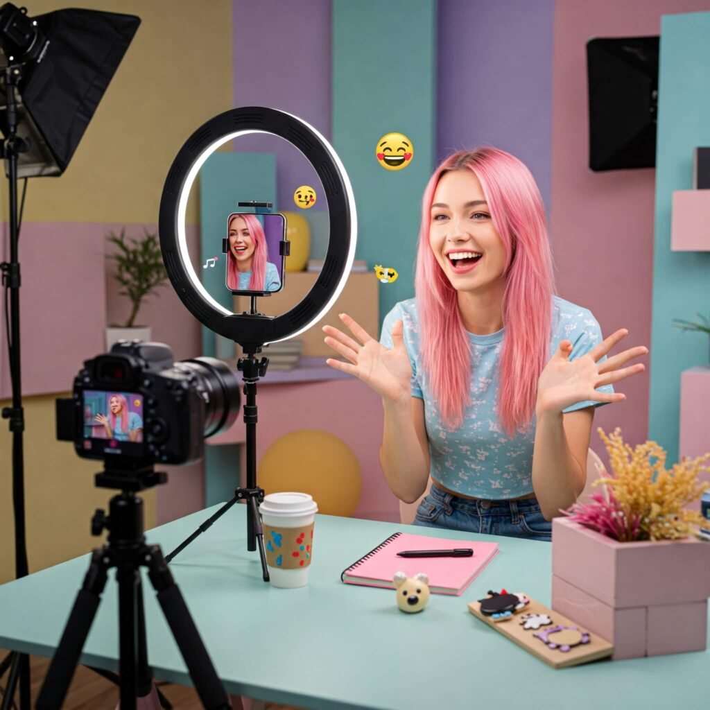 Influencer filming content for Instagram.