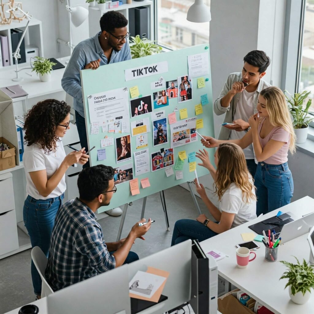 Team brainstorming TikTok trends with a mood board