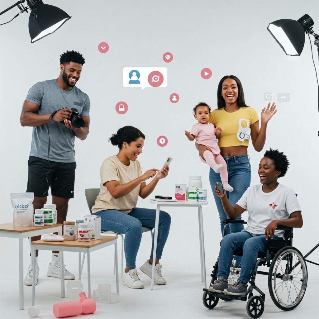 Diverse influencers posing with niche products