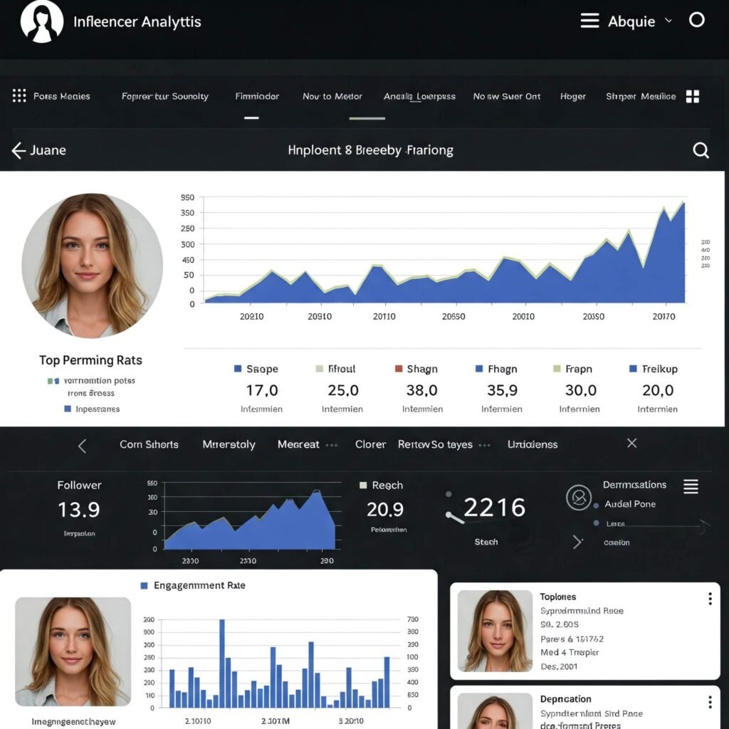 Screenshot of an influencer analytics dashboard displaying data
