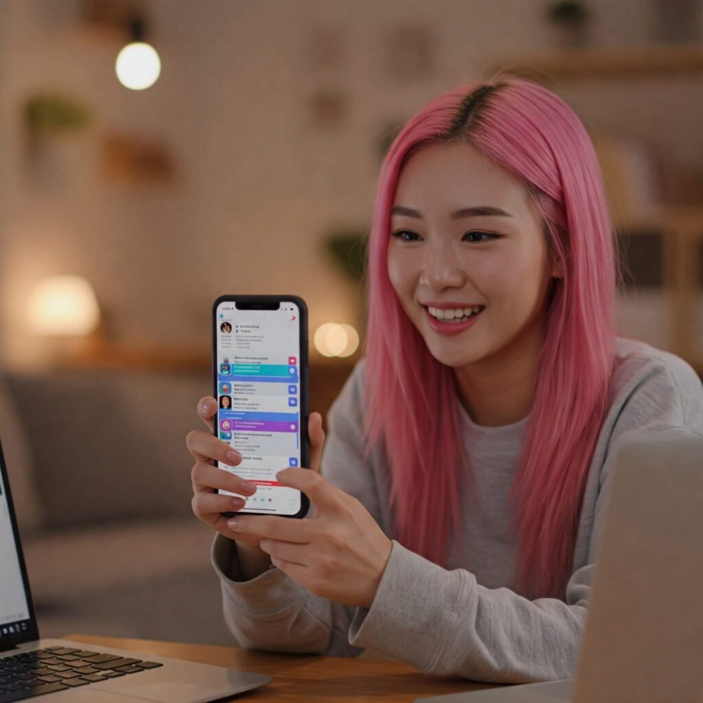 Creator interacting with followers in live session on smartphone.