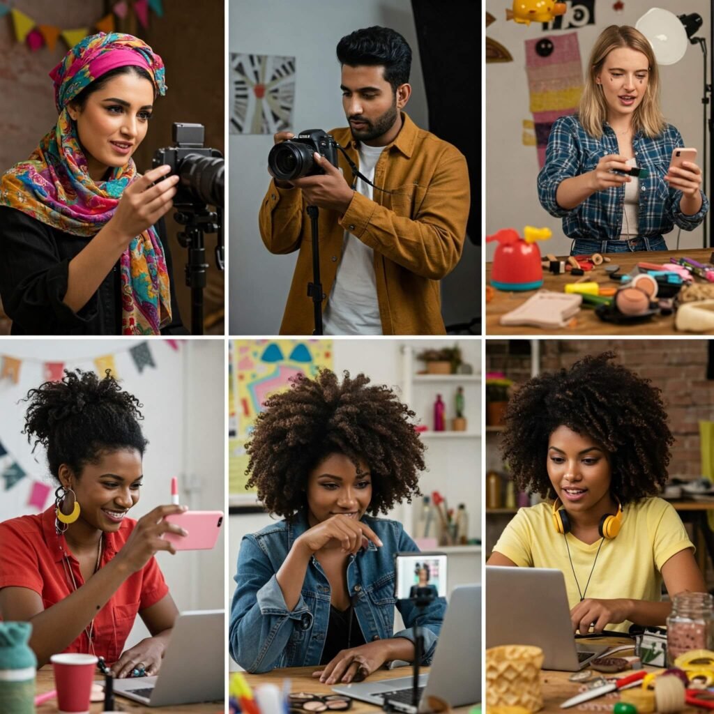 Diverse group of influencers creating content collaboratively