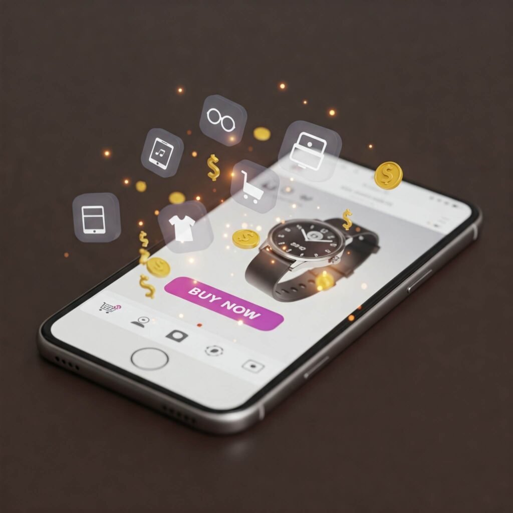 Instagram shopping post smartphone. This option is concise and includes the primary keywords, suitable for SEO