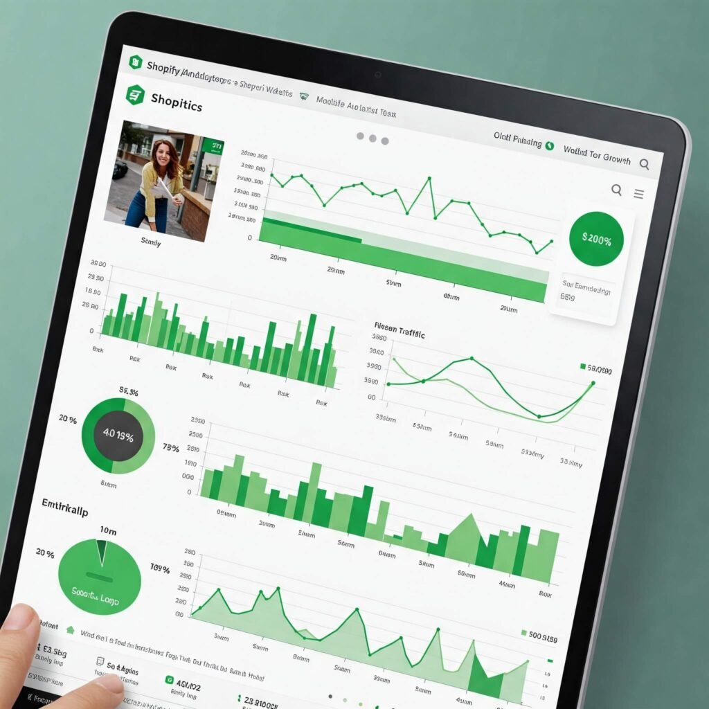 Shopify analytics dashboard showing traffic and sales growth