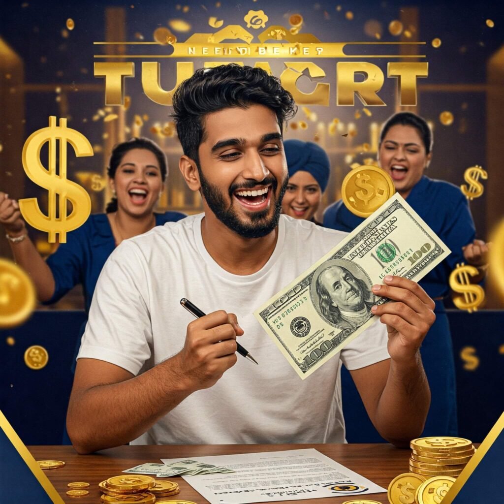 Influencer celebrating contract signing.