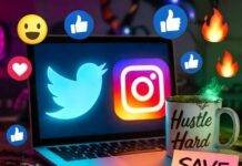 Hiring a Social Media Consultant? Here’s What to Know First Messy desk with laptop, "Hustle Hard" mug, "SAVE ME!" note, swirling emojis in neon colors.