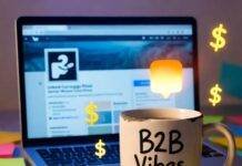 How LinkedIn Influencers Are Driving B2B Sales Glowing laptop with LinkedIn, chipped "B2B Vibes Only" mug, messy sticky notes, dancing dollar signs.