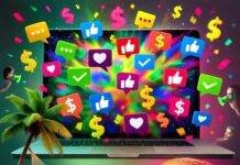 Top Influencer Programs You Can Join to Get Paid Now A vibrant image showing a laptop displaying social media icons, surrounded by various objects.