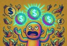 Influencer Payment Platforms That Make Getting Paid Easier Cartoon influencer juggles glowing coins, dodges angry tax bird flock, neon comic style.