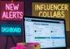 Influencer Marketing on Shopify: Monetize Your Online Store Glowing laptop with Shopify dashboard, chipped "Boss Babe" mug, neon notes, fluttering dollar bills.
