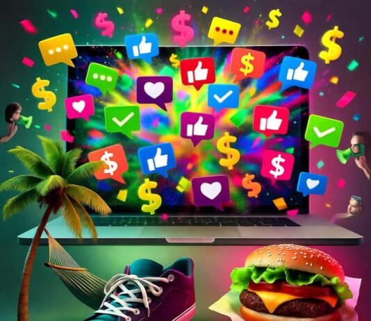 Top Influencer Programs You Can Join to Get Paid Now A vibrant image showing a laptop displaying social media icons, surrounded by various objects.