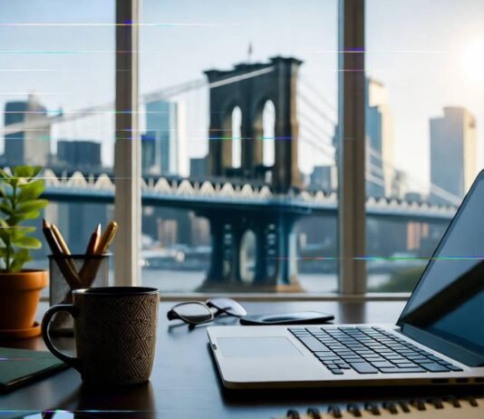 Choosing the Right Influencer Analytics Tool for Your Campaign Glitchy Brooklyn desk view, coffee steam, laptop, data network, "aha!" moment.