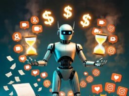 Influencer Management Platforms That Save You Time & Money Robot juggles dollars and hourglasses, squirrels hoard likes, typewriter spews confetti.