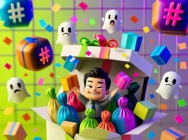 Everything You Need to Know About Influencer Gifting Platforms Quirky laptop spills colorful swag bags, influencer juggles packages amid chaotic neon confetti.