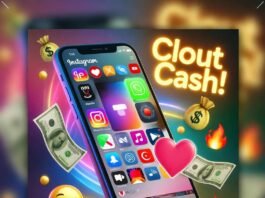 Understanding Influencer Marketing Costs in 2025 Smartphone with wild Insta feed, swirling cash, neon "Clout=Cash!" sign, emojis.