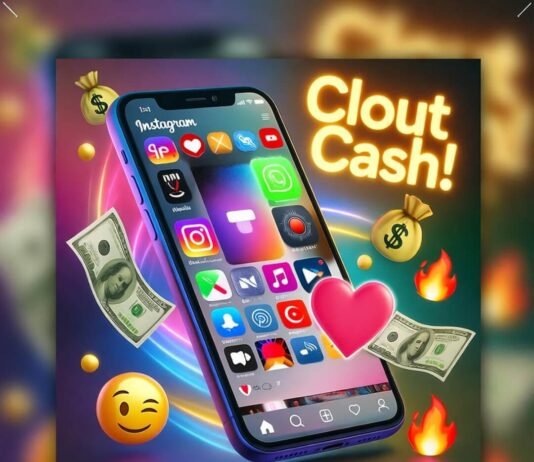 Understanding Influencer Marketing Costs in 2025 Smartphone with wild Insta feed, swirling cash, neon "Clout=Cash!" sign, emojis.