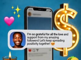 Pay Influencers to Promote Your Product: A Simple Guide Bright smartphone with Instagram post, neon dollar sign, messy desk, emoji stickers, bold colors.