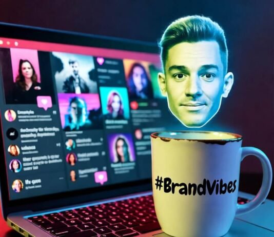 10 Proven Influencer Marketing Strategies That Actually Work in 2025 Neon-lit laptop, chipped #BrandVibes mug, glitchy holographic influencer, retro arcade vibes.