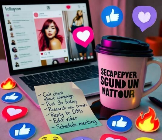 How to Manage Influencer Campaigns Without Losing Your Mind Cluttered desk with laptop, spilled coffee mug, sticky note, and emoji stickers.