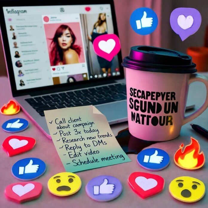 Cluttered desk with laptop, spilled coffee mug, sticky note, and emoji stickers. Cluttered desk with laptop, spilled coffee mug, sticky note, and emoji stickers.